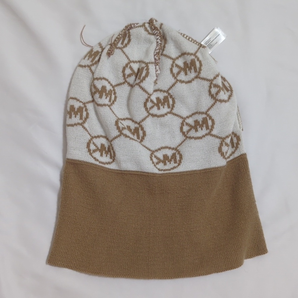 Michael Kors Logo Knit Beanie Hat, Color Camel Cream Size O/S - Picture 8 of 12